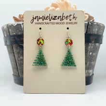 Load image into Gallery viewer, Green Glitter Zig Zag Christmas Tree - Earrings or Necklace   (Vault)
