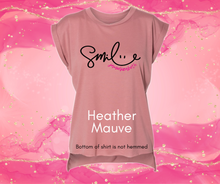 Load image into Gallery viewer, Women&#39;s Flowy Cuffed Shoulder SMILE T-Shirt - Jamielizabeth 2024 Shirt - Multiple Colors Available
