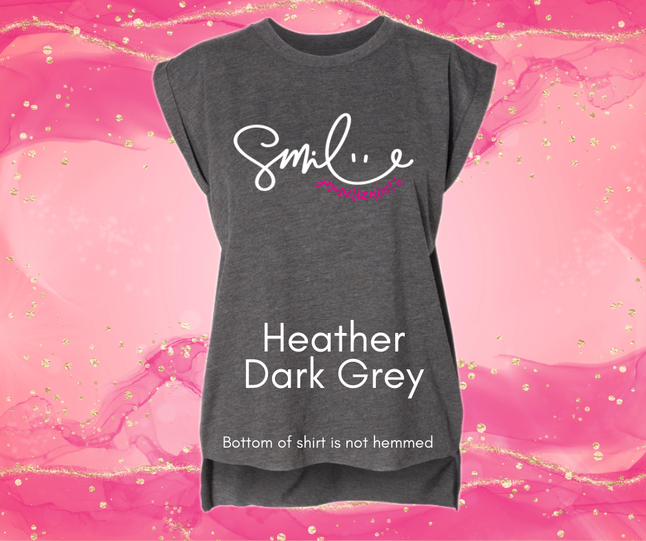 Women's Flowy Cuffed Shoulder SMILE T-Shirt - Jamielizabeth 2024 Shirt - Multiple Colors Available