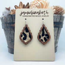 Load image into Gallery viewer, Black &amp; Gold Velvety Leopard Earrings
