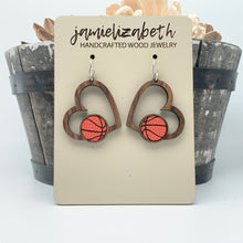 Load image into Gallery viewer, Basketball Heart Earrings - Personalized OR Generic
