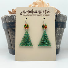 Load image into Gallery viewer, Green Glitter Zig Zag Christmas Tree - Earrings or Necklace   (Vault)
