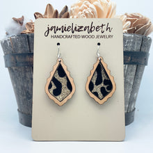 Load image into Gallery viewer, Black &amp; Gold Velvety Leopard Earrings
