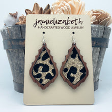 Load image into Gallery viewer, Black &amp; Gold Velvety Leopard Earrings
