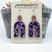 Load image into Gallery viewer, Purple Passion Fleck Acrylic Teardrops - Earrings or Necklace     -Vault
