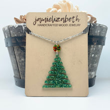 Load image into Gallery viewer, Green Glitter Zig Zag Christmas Tree - Earrings or Necklace   (Vault)
