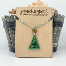 Load image into Gallery viewer, Green Glitter Zig Zag Christmas Tree - Earrings or Necklace   (Vault)
