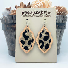 Load image into Gallery viewer, Black &amp; Gold Velvety Leopard Earrings
