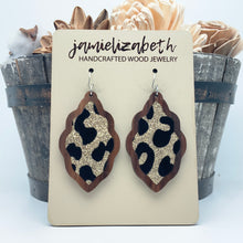 Load image into Gallery viewer, Black &amp; Gold Velvety Leopard Earrings
