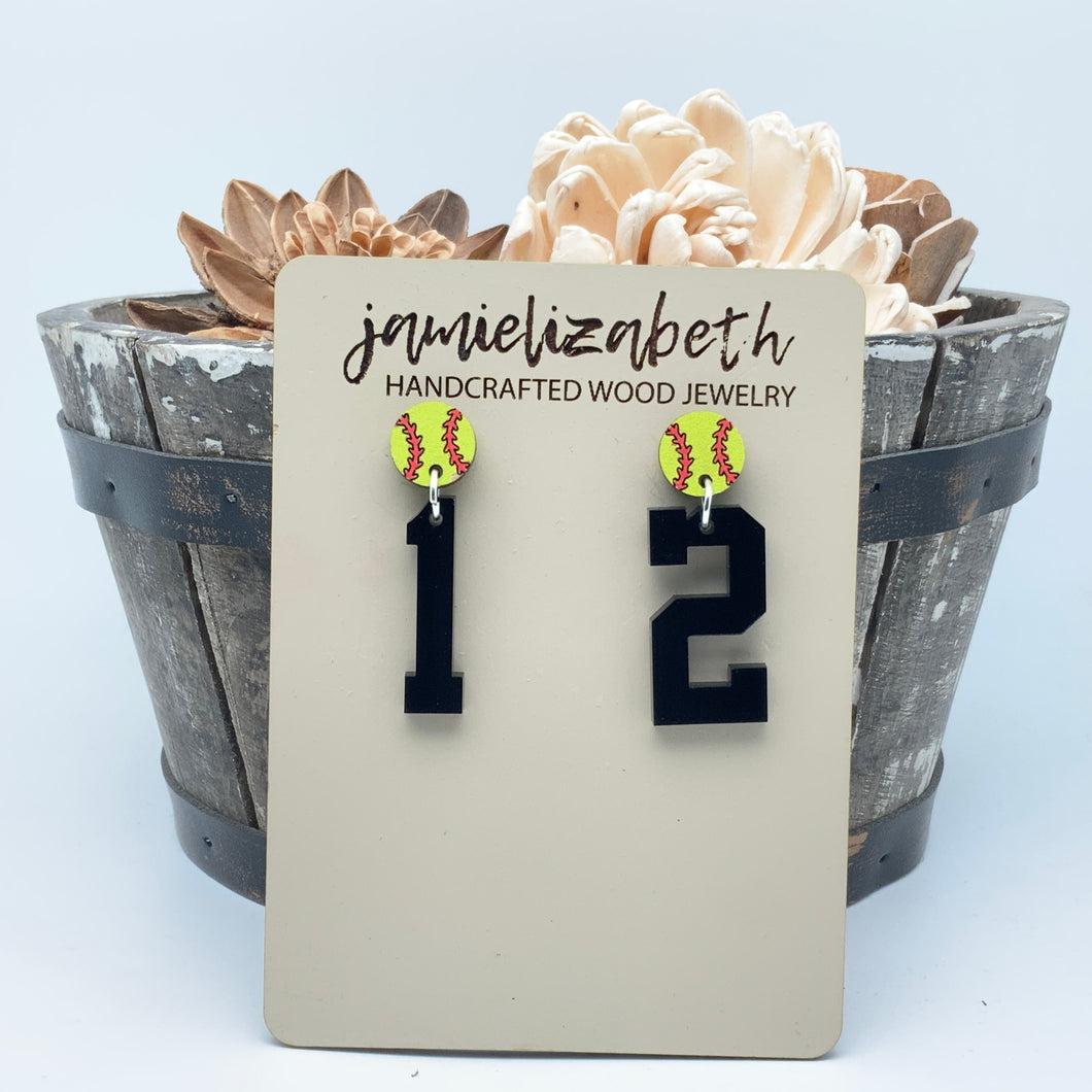 Personalized Number Softball - Earrings