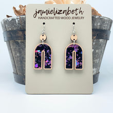 Load image into Gallery viewer, Purple Passion Fleck Acrylic Teardrops - Earrings or Necklace     -Vault
