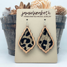 Load image into Gallery viewer, Black &amp; Gold Velvety Leopard Earrings
