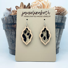 Load image into Gallery viewer, Black &amp; Gold Velvety Leopard Earrings
