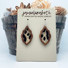 Load image into Gallery viewer, Black &amp; Gold Velvety Leopard Earrings
