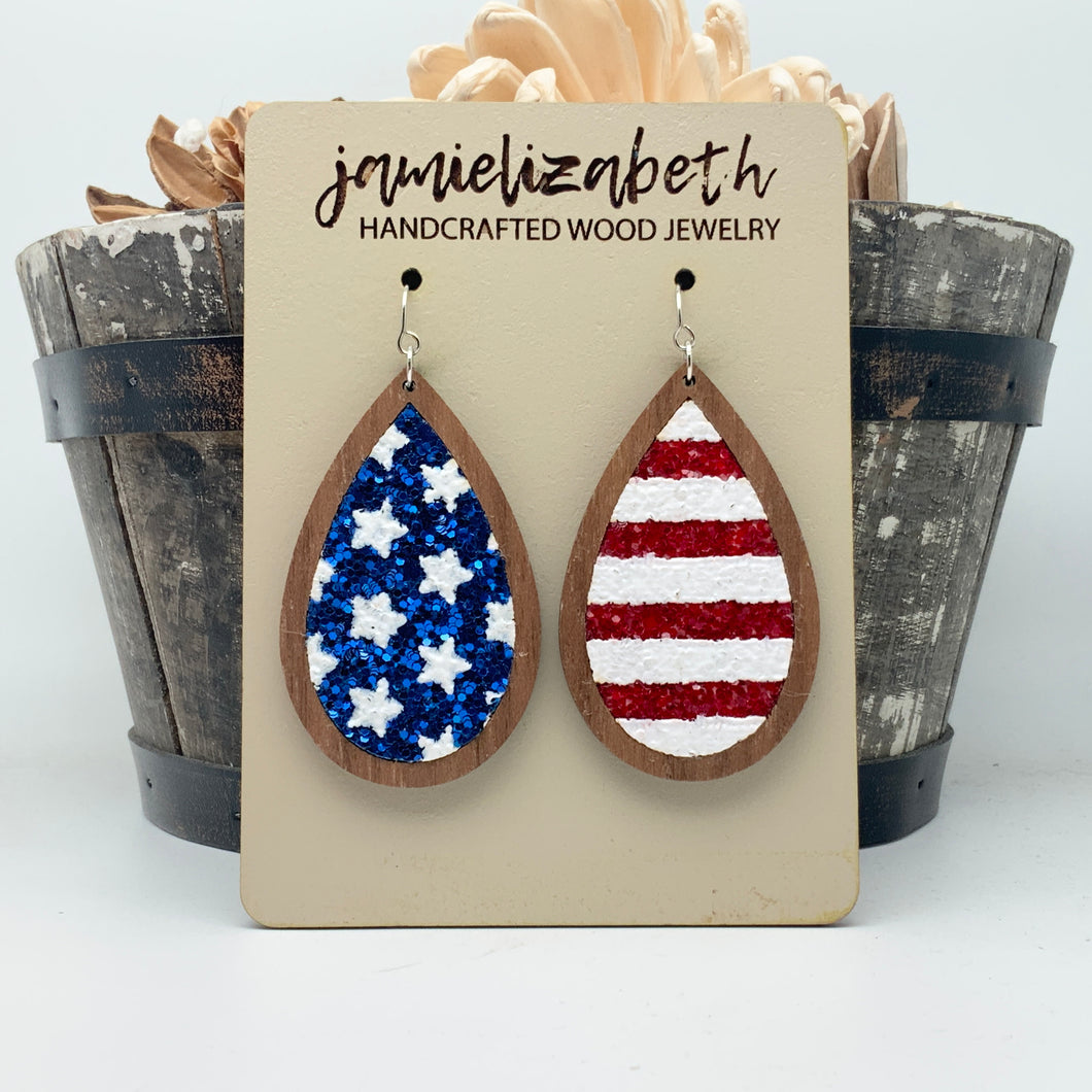 Stars and Stripes Glitter Flag Earrings  *Vault