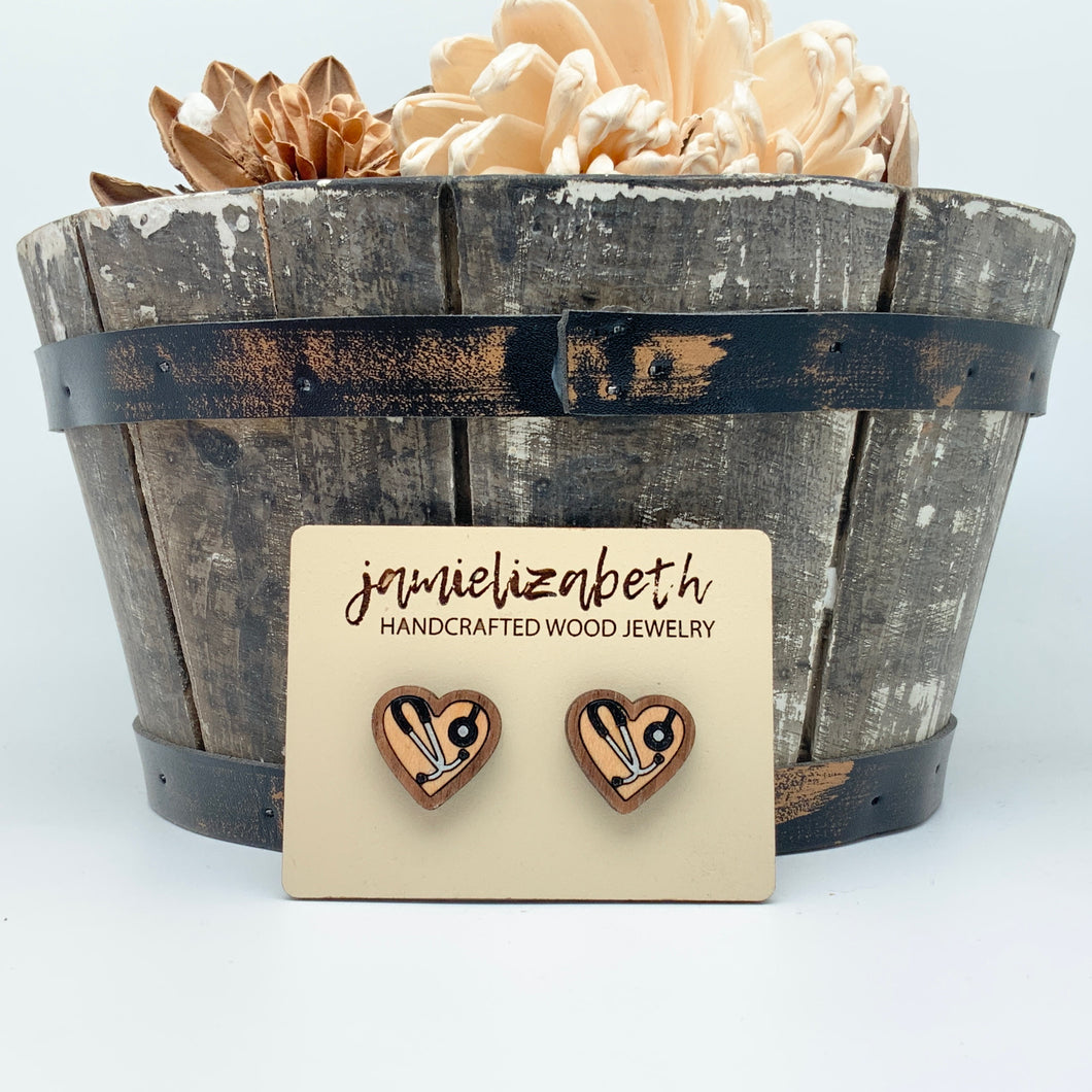 Stethoscope Large Heart Studs- Earrings