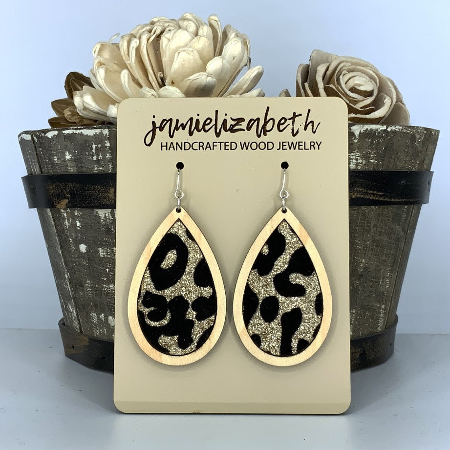 Black & Gold Velvety Leopard Earrings