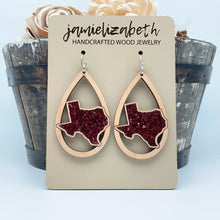 Load image into Gallery viewer, Texas Earrings or Necklace - Maroon Glitter *Vault
