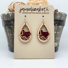 Load image into Gallery viewer, Texas Earrings or Necklace - Maroon Glitter *Vault
