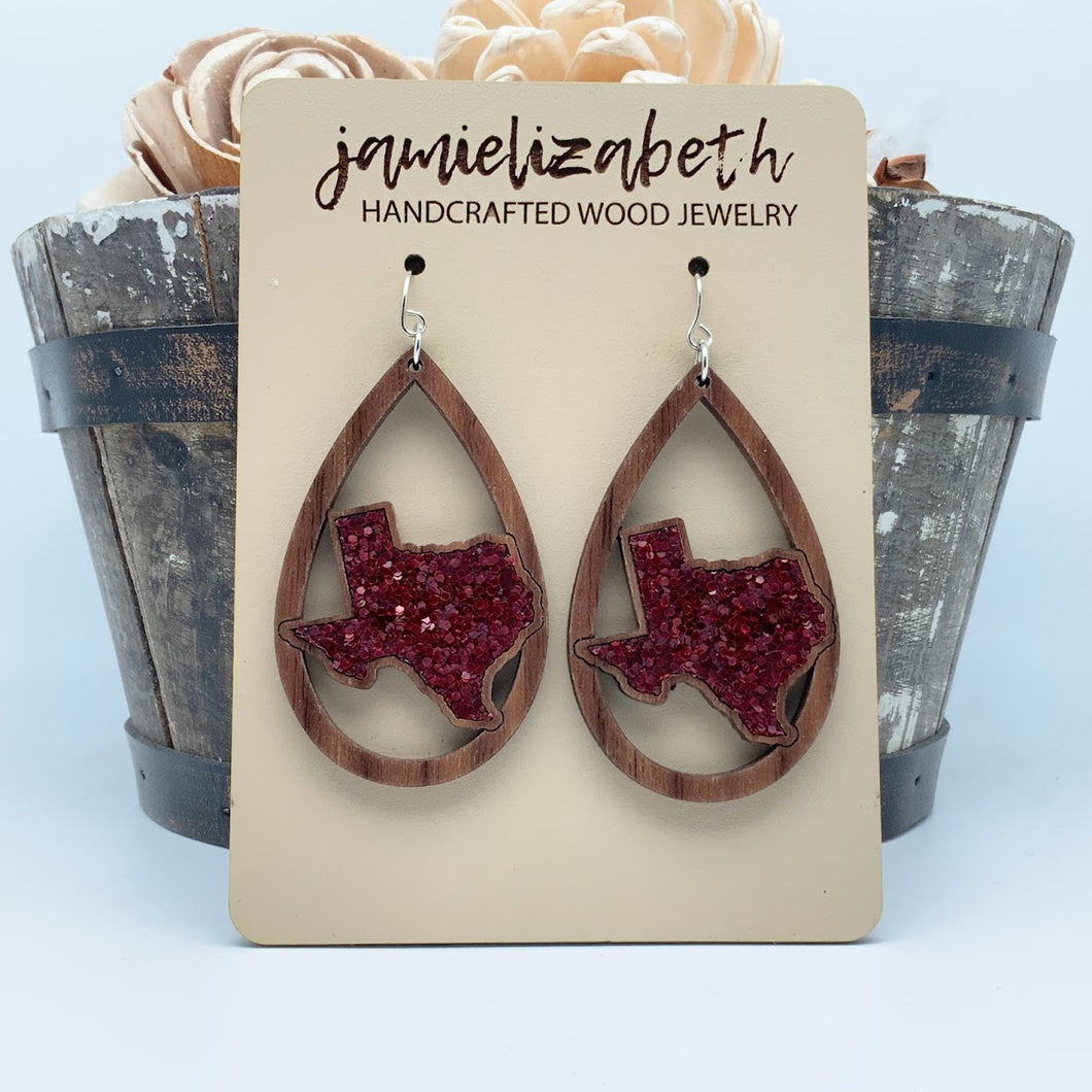 Texas Earrings or Necklace - Maroon Glitter *Vault