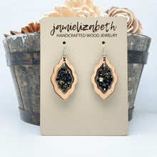 Load image into Gallery viewer, Black &amp; Gold Fleck Scallop - Earrings or Necklace    *Vault
