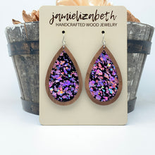 Load image into Gallery viewer, Purple Passion Fleck Acrylic Teardrops - Earrings or Necklace     -Vault
