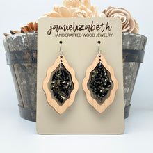 Load image into Gallery viewer, Black &amp; Gold Fleck Scallop - Earrings or Necklace    *Vault
