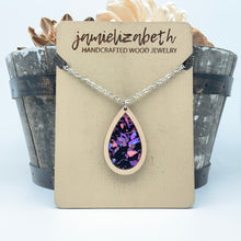 Load image into Gallery viewer, Purple Passion Fleck Acrylic Teardrops - Earrings or Necklace     -Vault
