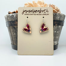 Load image into Gallery viewer, Wood Hand-Drawn Heart Earrings: Serape Acrylic  (Vault)
