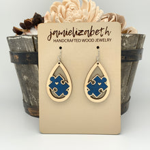 Load image into Gallery viewer, Dark Blue Cork Autism Awareness Earrings
