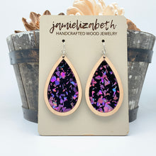 Load image into Gallery viewer, Purple Passion Fleck Acrylic Teardrops - Earrings or Necklace     -Vault
