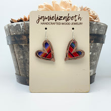 Load image into Gallery viewer, Wood Hand-Drawn Heart Earrings: Serape Acrylic  (Vault)
