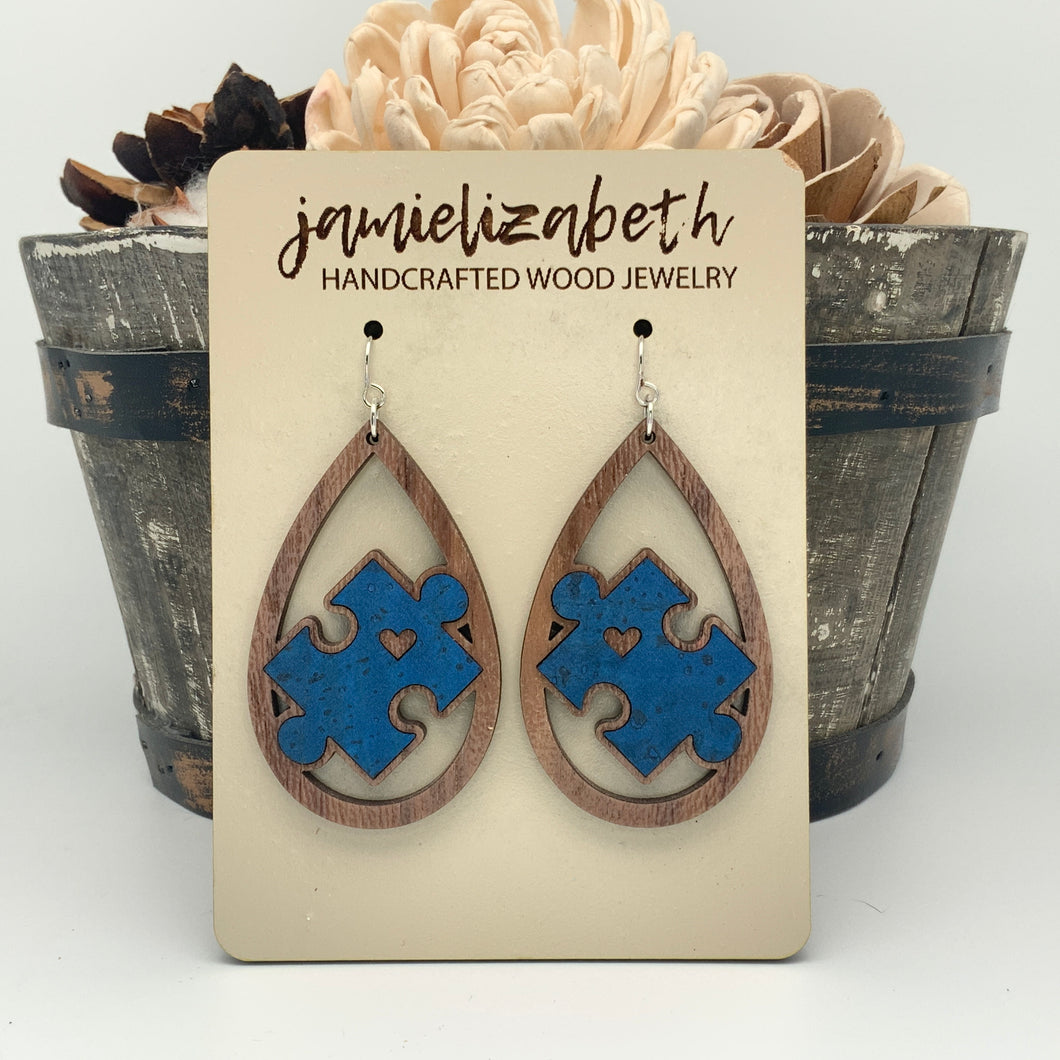 Dark Blue Cork Autism Awareness Earrings