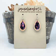 Load image into Gallery viewer, Purple Passion Fleck Acrylic Teardrops - Earrings or Necklace     -Vault
