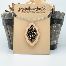 Load image into Gallery viewer, Black &amp; Gold Fleck Scallop - Earrings or Necklace    *Vault
