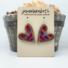 Load image into Gallery viewer, Wood Hand-Drawn Heart Earrings: Serape Acrylic  (Vault)
