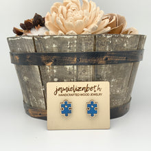 Load image into Gallery viewer, Dark Blue Cork Autism Awareness Earrings
