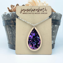 Load image into Gallery viewer, Purple Passion Fleck Acrylic Teardrops - Earrings or Necklace     -Vault
