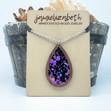 Load image into Gallery viewer, Purple Passion Fleck Acrylic Teardrops - Earrings or Necklace     -Vault
