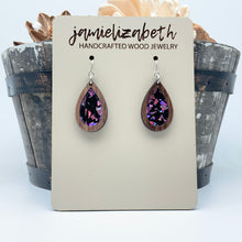 Load image into Gallery viewer, Purple Passion Fleck Acrylic Teardrops - Earrings or Necklace     -Vault
