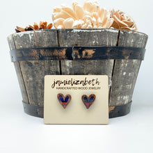 Load image into Gallery viewer, Wood Hand-Drawn Heart Earrings: Serape Acrylic  (Vault)
