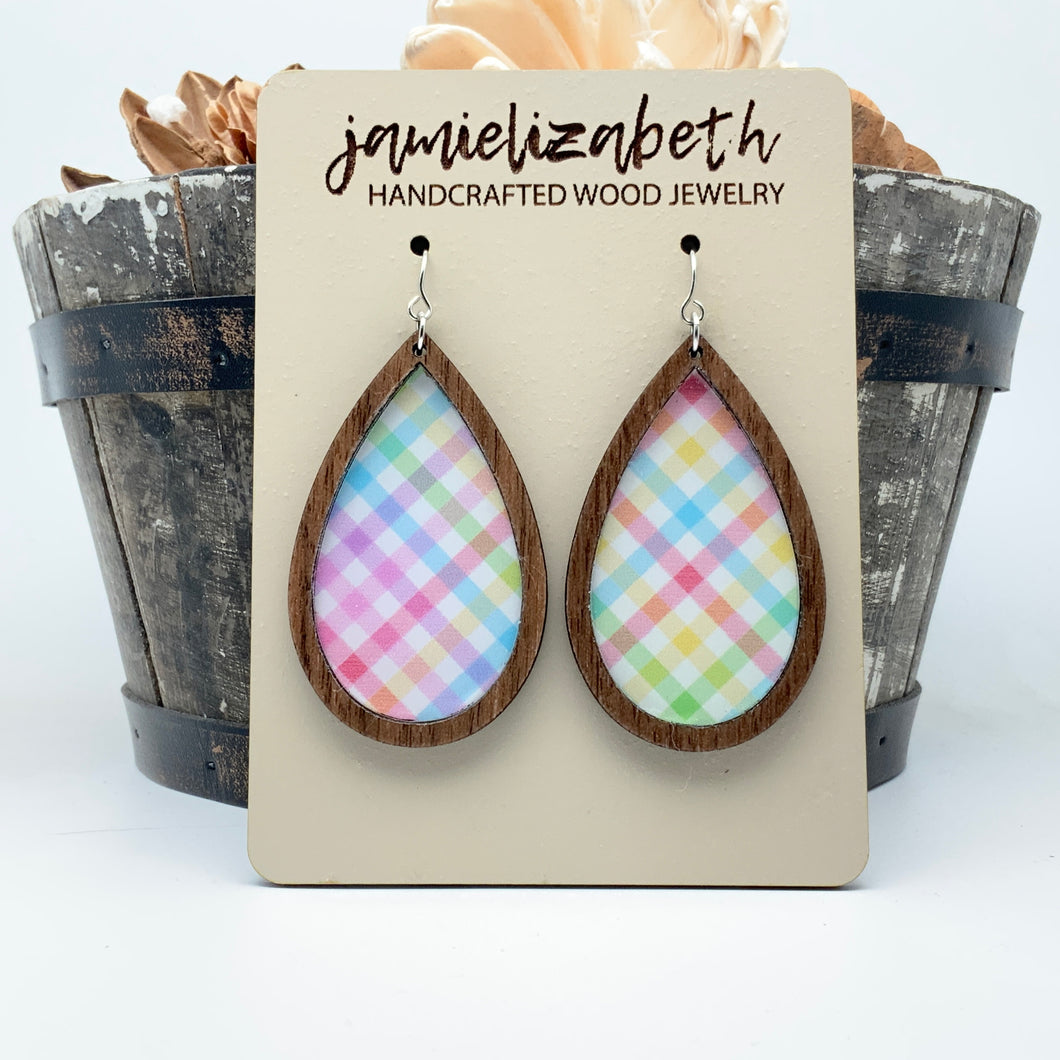 Spring Plaid Acrylic Teardrops - Earrings or Necklace    -Vault