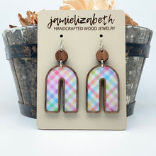 Load image into Gallery viewer, Spring Plaid - Acrylic Rainbows - Earrings or Necklace    -Vault
