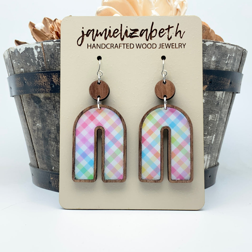 Spring Plaid - Acrylic Rainbows - Earrings or Necklace    -Vault