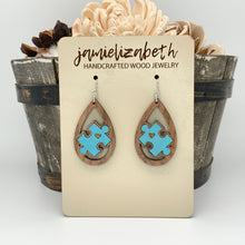 Load image into Gallery viewer, Light Blue Cork Autism Awareness Earrings
