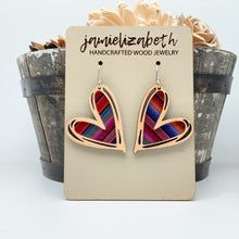 Load image into Gallery viewer, Wood Hand-Drawn Heart Earrings: Serape Acrylic  (Vault)
