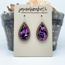 Load image into Gallery viewer, Purple Passion Fleck Acrylic Teardrops - Earrings or Necklace     -Vault
