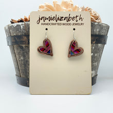 Load image into Gallery viewer, Wood Hand-Drawn Heart Earrings: Serape Acrylic  (Vault)
