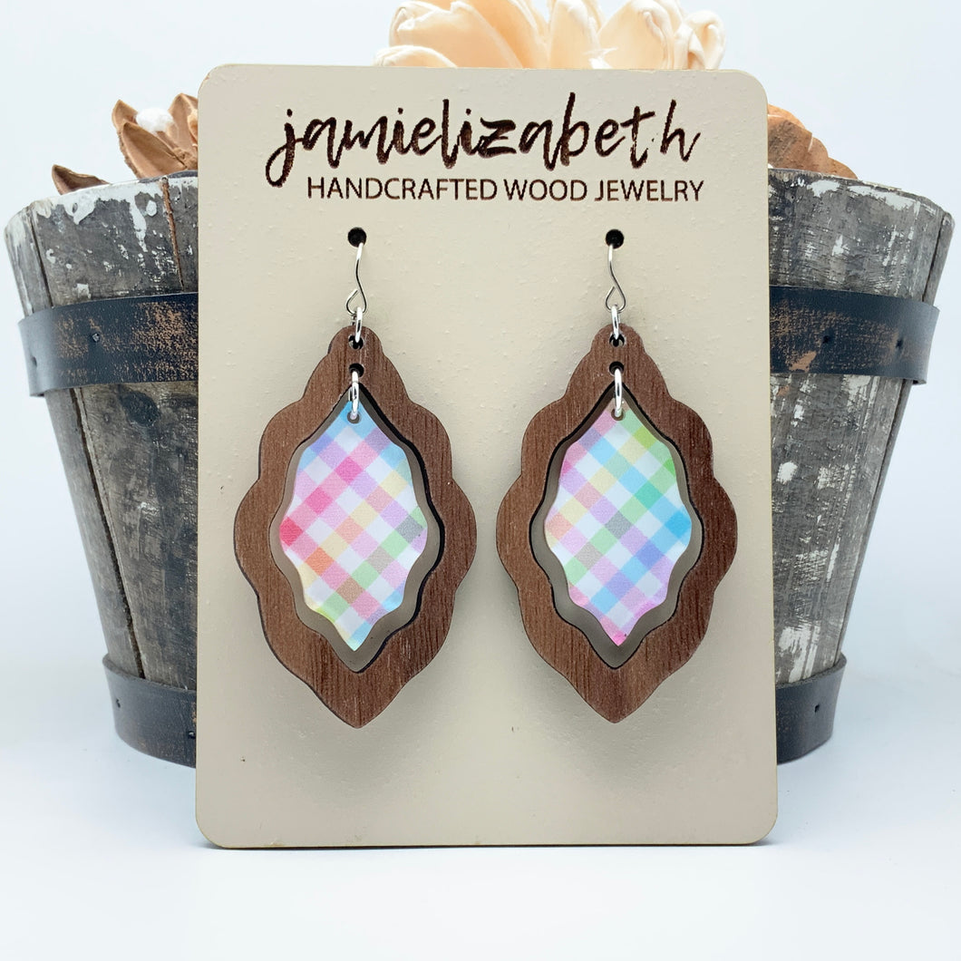 Spring Plaid Acrylic Scallops - Earrings or Necklace    -Vault