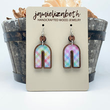 Load image into Gallery viewer, Spring Plaid - Acrylic Rainbows - Earrings or Necklace    -Vault
